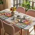 thumbnail image 3 of Farmhouse Flowers Table Cloths for 6 Foot Rectangle Tables, Spring Watercolor Floral Leaf on Linen Patio Waterproof Elastic Fitted Tablecloths, Washable Rectangular Table Cover for Camping, 3 of 8