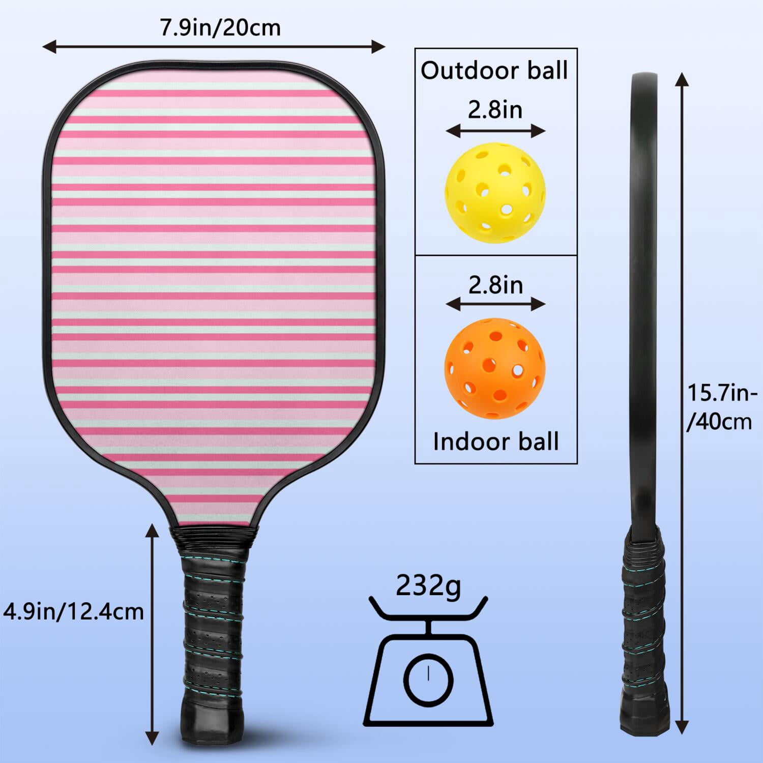 Pickleball Paddles Set Of 1, Fiberglass Surface, Colorful Lines Print, 1 Paddle, 2 Balls & Bag
