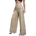 thumbnail image 3 of Xuanfei Women Sequin High Waist Wide Leg Stretchy Long Length Lounge Trousers Pants, 3 of 7