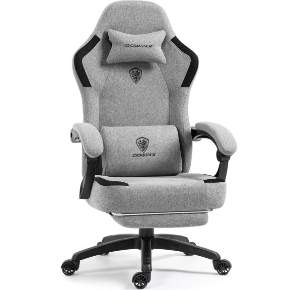 GOOSEA Fabric Gaming Chair with Pocket Spring Cushion, Breathable Computer Chair with Massage Lumbar Support and Footrest, High Back Office Chair for Adults, 300lbs, Grey