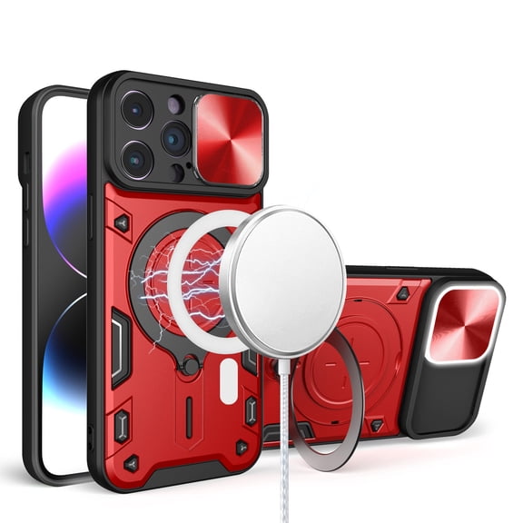 For iPhone 15 Plus Magnetic Ring Stand Classic Design FULL Camera Protection Hybrid Case - Red