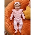 thumbnail image 6 of Loicainy Infant Baby Girls Fall Outfit 3 6 9 12 Months Long Sleeve Romper with Flower Pants and Headband Clothes Set, 6 of 9