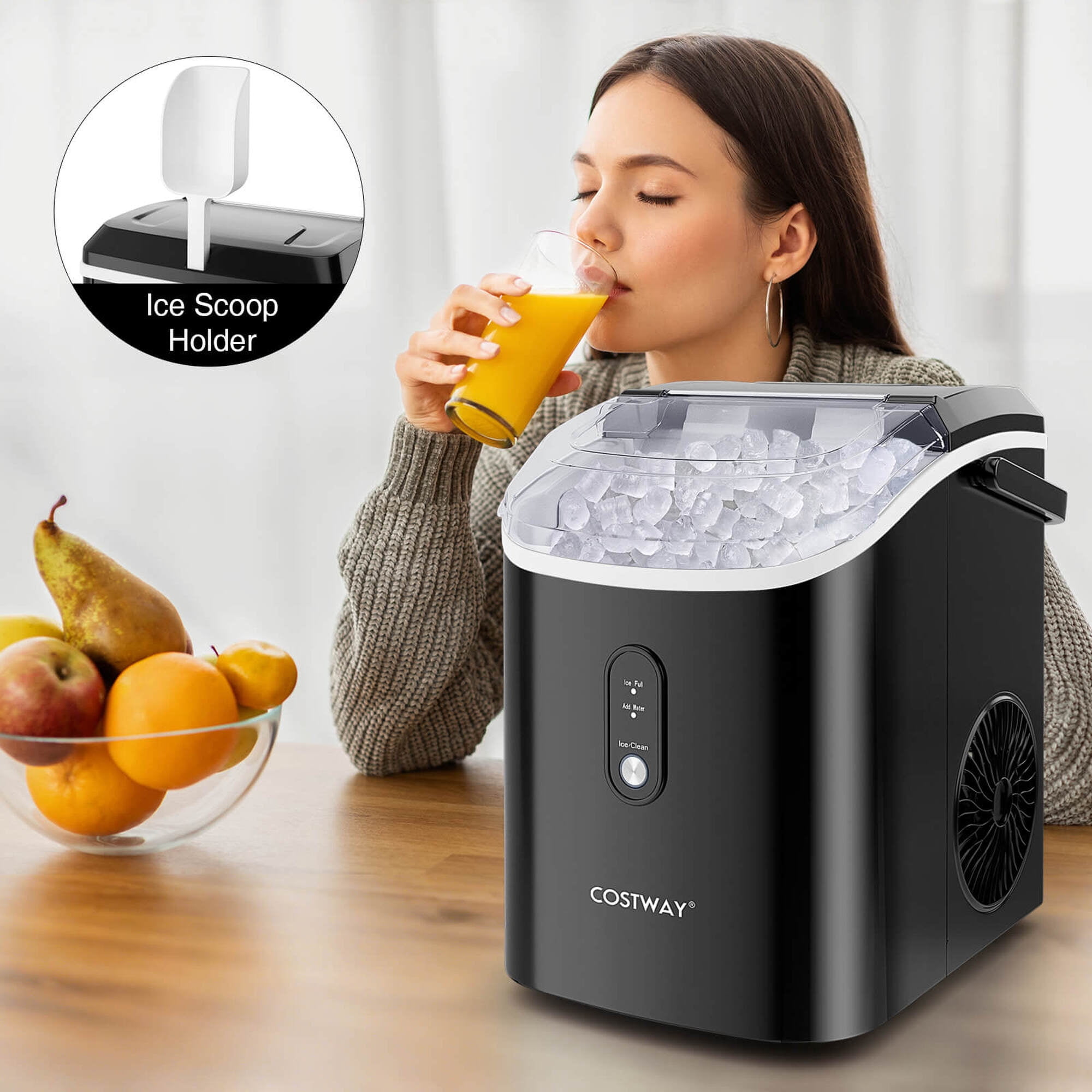 Costway Countertop Ice Maker with Soft Chewable Pellet Ice  Ready in 6 Mins Black