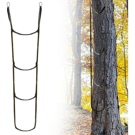 3-Step Climbing Stick Aider Heavy Duty Climbing Aider Hunting saddle platform Sticks Webbing Ladder Strap Tree Stand Climbing Sticks Ladder Hanging Rope Tree Stands for Caving Black