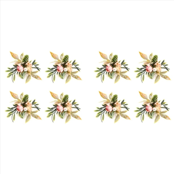 Juego de 8 Servilleteros de Rosas Dobles, Servilleteros de Flores Rosas con Bayas Y Hojas , Servilleteros Hechos Una Mano