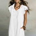 thumbnail image 4 of Nmnitkp Women's Ruffle V Neck Maxi Dress, Flutter Sleeveless Loose Linen Blend Dress with Pockets, Casual Summer Dress for Beach Vacation & Daily Wear White,XL, 4 of 8