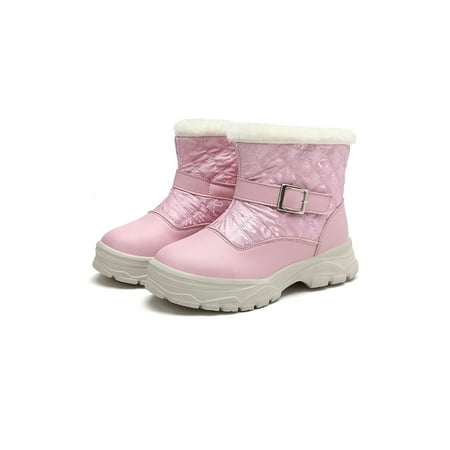 

Fangasis Girl Comfort Winter Warm Shoes Round Toe School Waterproof Thick Fleece Plush Lined Boot Pink 3Y