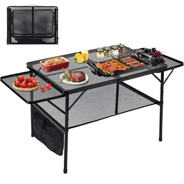 COFALZOY Folding Camping Table, Portable Grill Table, Outdoor Dining Table, Metal Picnic Table for Cooking, BBQ, Beach Party