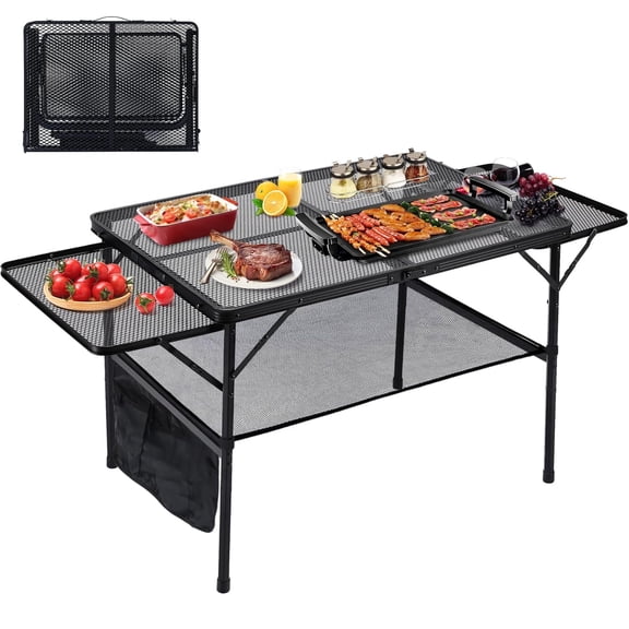 COFALZOY Folding Camping Table, Portable Grill Table, Outdoor Dining Table, Metal Picnic Table for Cooking, BBQ, Beach Party
