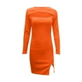 thumbnail image 5 of LLYwey formal Long Dresses for Women Fashion Solid Color Hollow Out Long Sleeve Sheath Knee-Length Dress New Sweater Dresses Orange 3Xl, 5 of 7