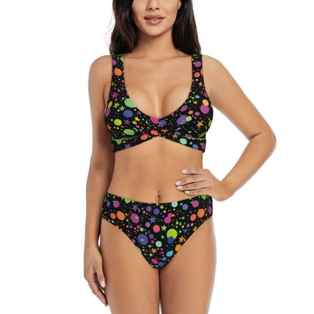 Womens Bikini Sets Two Piece  Bright Dots Print Cross Design Swimsuit High Waisted Bathing Suit For Women 2024