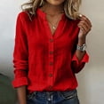 thumbnail image 5 of Satingcolo Linen Button Down Shirt Women Summer Fall Fashion Long Sleeve Gauze Tops Dressy Casual Work Blouse with Pocket Red M, 5 of 6