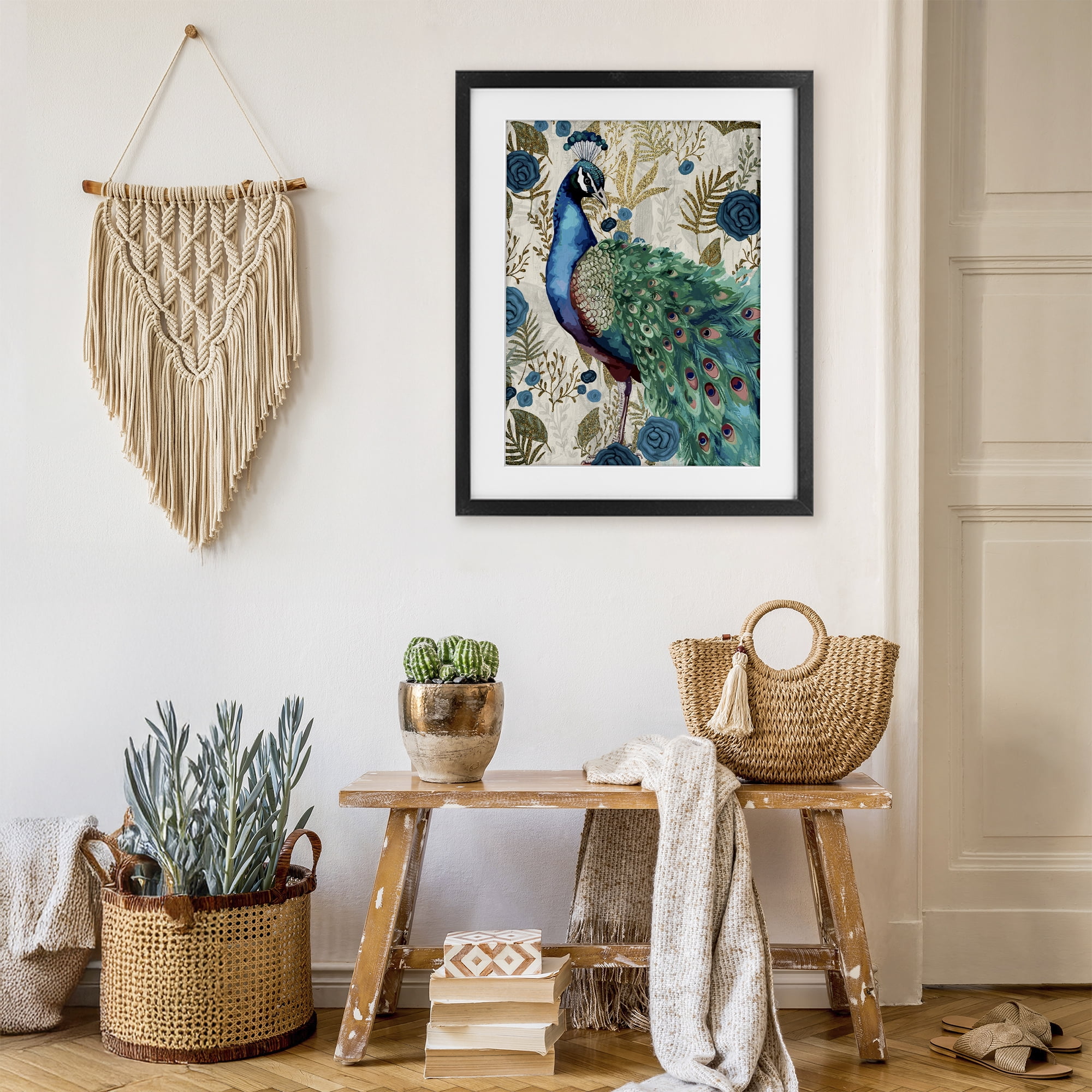 Stupell Industries Rococo Peacock Pride Black Framed Print Under Glass, design by Kim Allen