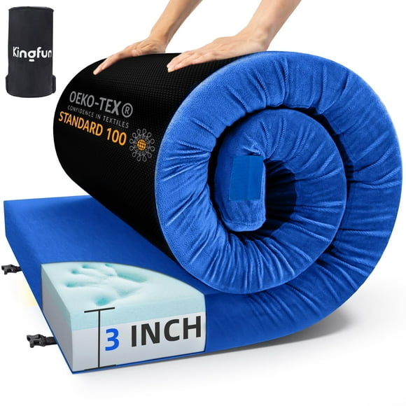 Colchón para Camping Kingfun de Espuma Viscoelástica 15 cm Impermeable Azul
