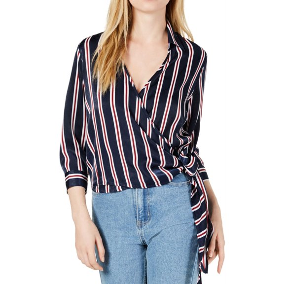 Project 28 Womens Striped Wrap Blouse, Blue, X-Large