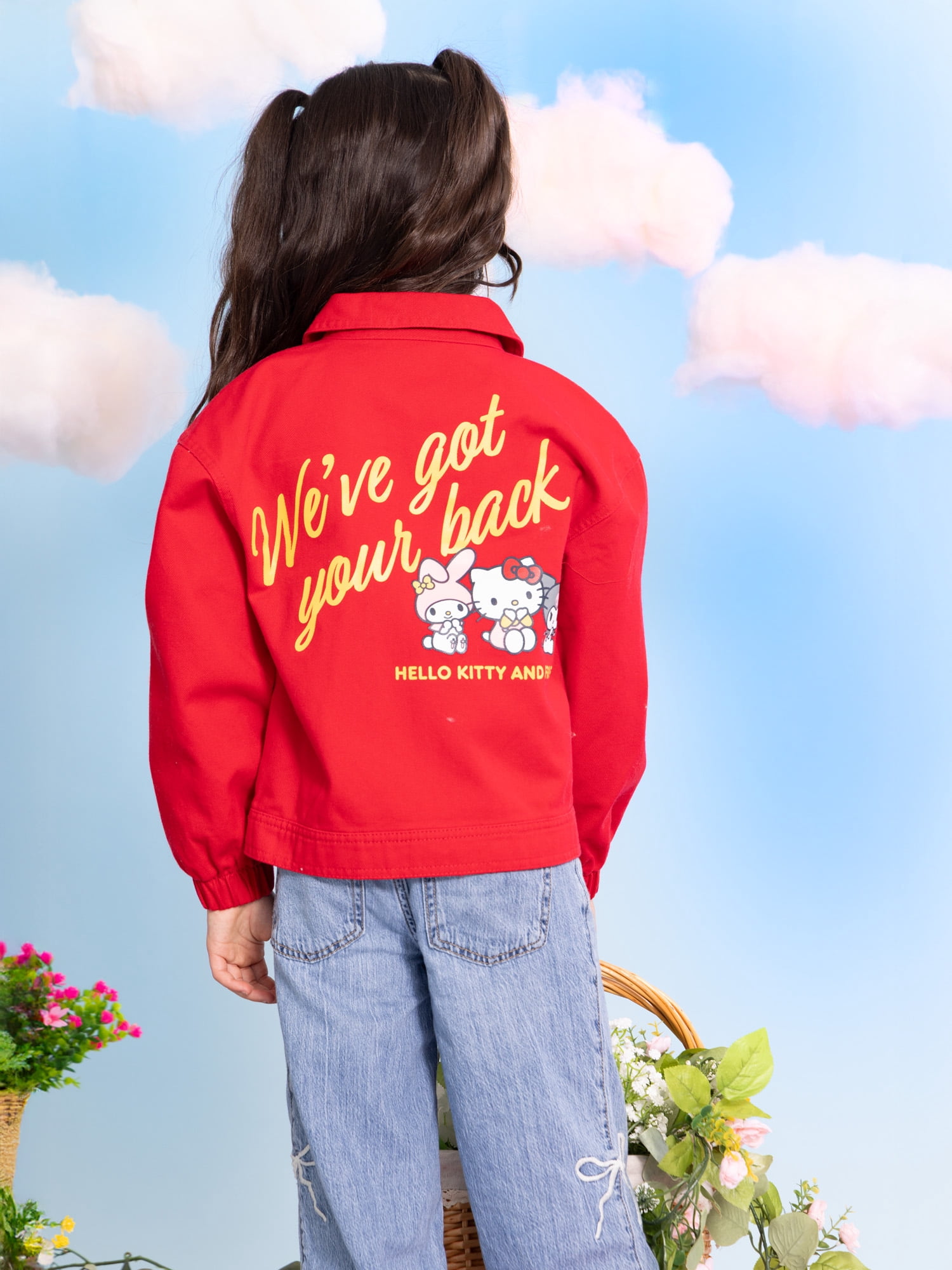 Wonder Nation Hello Kitty Girls Full Zip Twill Jacket, Sizes 4-16