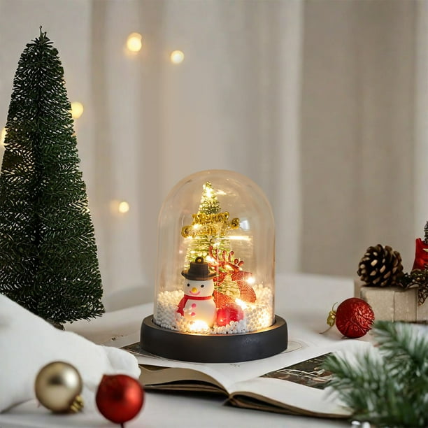 Wmhnj Mini rbol de Navidad LED con efecto nevado y cpula de cristal - Decoracin navideña de escritorio para el hogar y la oficina