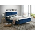 thumbnail image 2 of Omax Decor Julia Wood and Fabric Upholstered Queen Platform Bed in Blue, 2 of 4