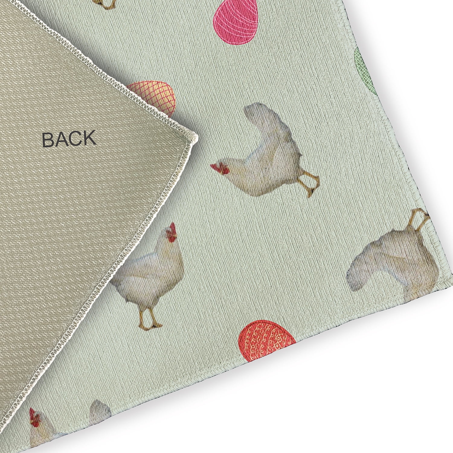 Simply Daisy 3' x 5' Breezeway Green Chickens and Eggs Easter Chenille Indoor/Outdoor Rug