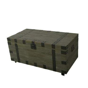 41 Inch Trunk Accent Coffee Table with Storage, Reclaimed Wood Green, Black, Saltoro Sherpi
