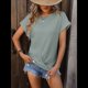 thumbnail image 5 of Camiseta Informal de Corta para Mujer, , con Nudo Torcido y Estampado de Gofres, Holgada. Verde L, 5 of 8