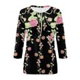 thumbnail image 4 of TSADFHJI T-Shirts pour Femmes Graphiques Manches Longues Femmes Tops d'Été Col Rond Manches Trois-Quarts Confortable Imprimé Floral T-Shirt Blouse S Noir, 4 of 5