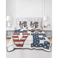 thumbnail image 2 of Quilt King Size Bedding Set, LOVE Reversible Summer Quilt 3 Pieces, Patriotic Usa Flag Stars Red Stripes Farm Wood Grain Lightweight Bedspreads Coverlets with 2 Pillow Shams for All Seasons, 2 of 5