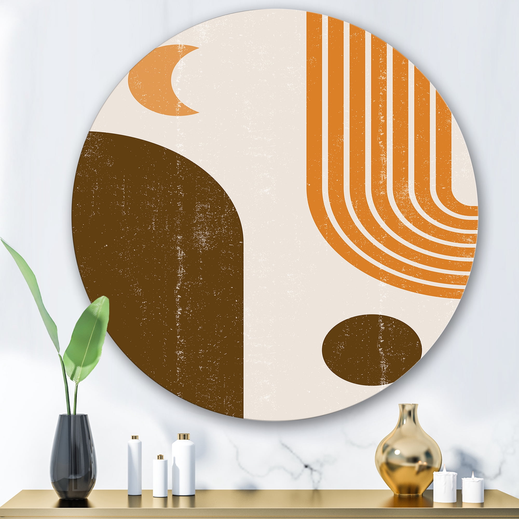 Designart 'Rainbow In Earth Tones Abstract Geometric Art' Modern Circle Metal Wall Art 29x29 - Disc of 29