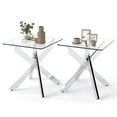 thumbnail image 1 of Gymax 2PCS Glass Side Table Square End Table w/Tempered Glass Top & Metal X Base, 1 of 10