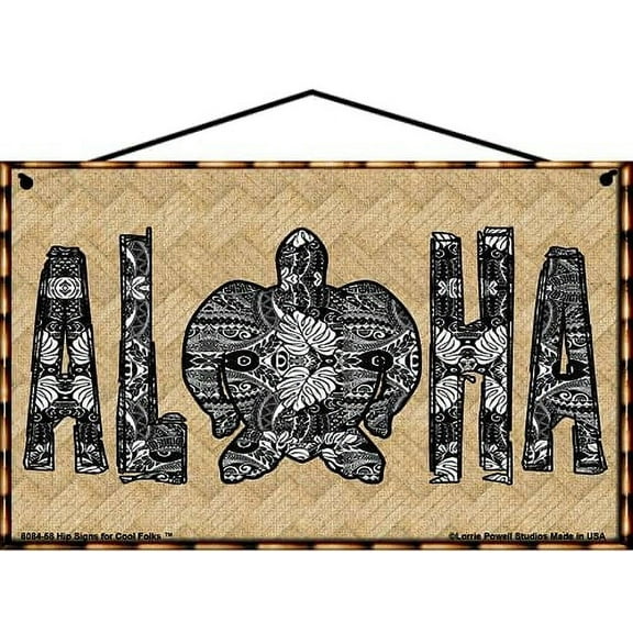 5x8 Aloha Hawaiian Themed Sign with Tribal Turtle Honu Design - Decorative Fun Universal Household Signs for Your Beach or Vacation Home