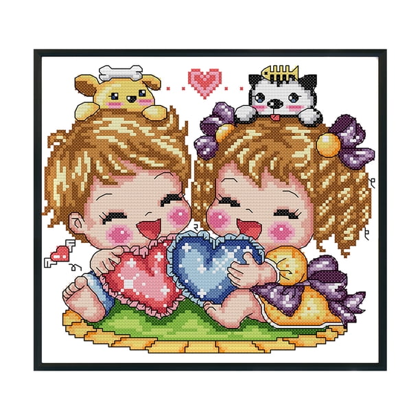 Cuadros Decorativos Niño niña 14CT estampado punto de cruz bordado sobre lienzo artesanía (C491) Ehuebsd embutido en tela