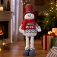 thumbnail image 7 of Christmas Plush Snowman Figurine with Retractable Telescopic Legs, Standing Xmas Holiday Decor Ornament, Festive Party Gift Doll, 7 of 7