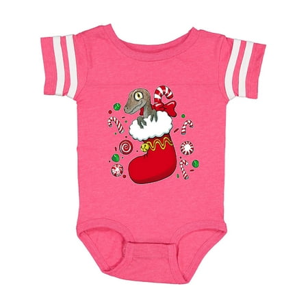

Inktastic There s a Dinosaur in my Christmas Stocking with Candy Canes Gift Baby Boy or Baby Girl Bodysuit