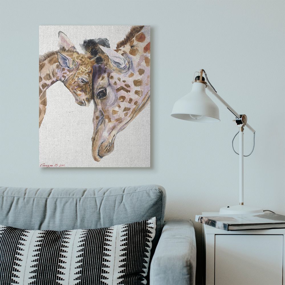 Stupell Industries Baby Giraffe Family Animal Watercolor Painting Canvas Wall Art by George Dyachenko
