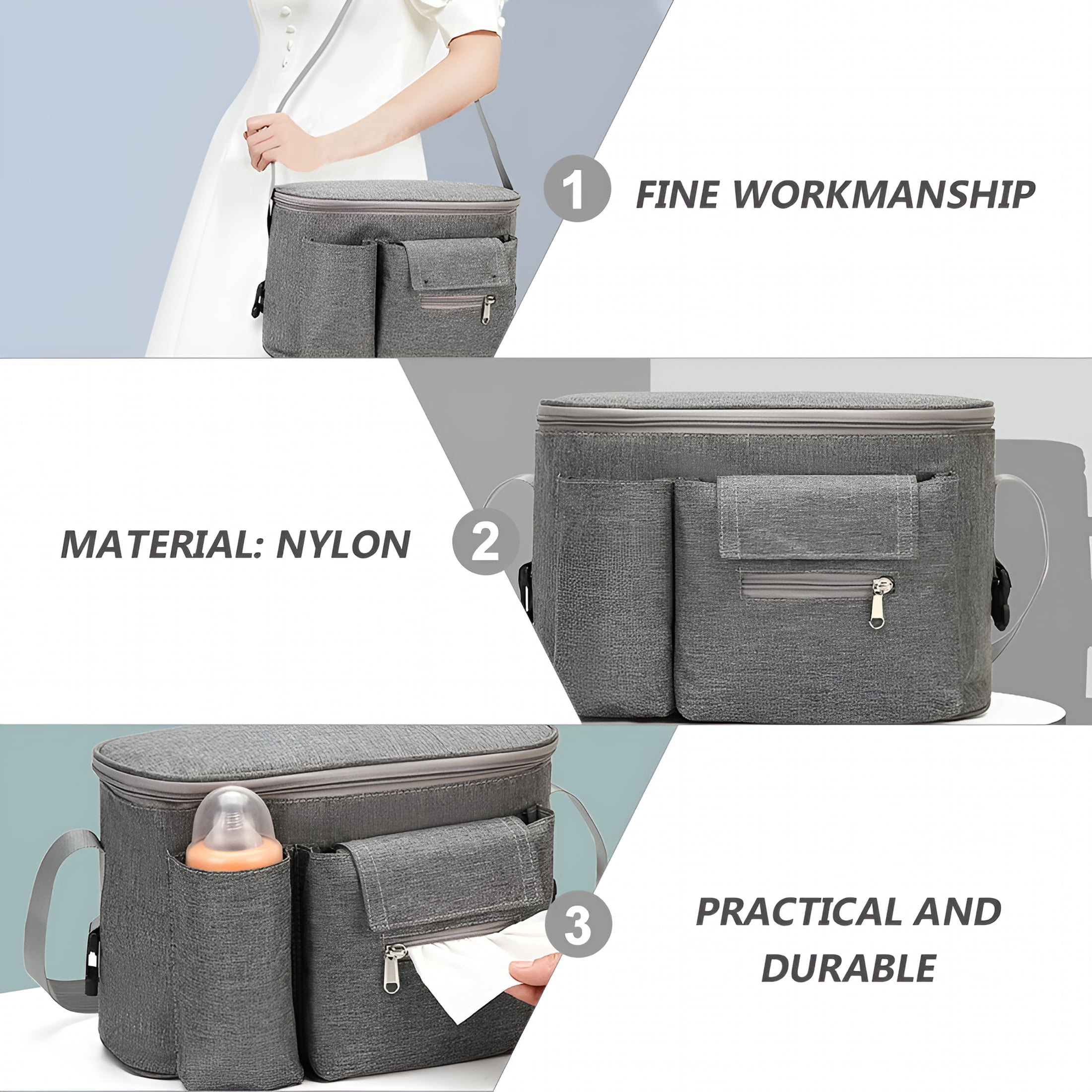 GASTROPOD 2026 New Baby Tote Bag Waterproof Nylon Light Grey with Storage for Parents Totes Babies 1Pcs for Diaper Bags,Travel,Outdoor,Shopping,Daily Use