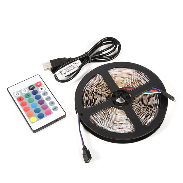 Tira de luces LED RGB 5050 USB de 5 m y 5 V para retroiluminación de TV con control remoto de 24 teclas (sin toma de agua)