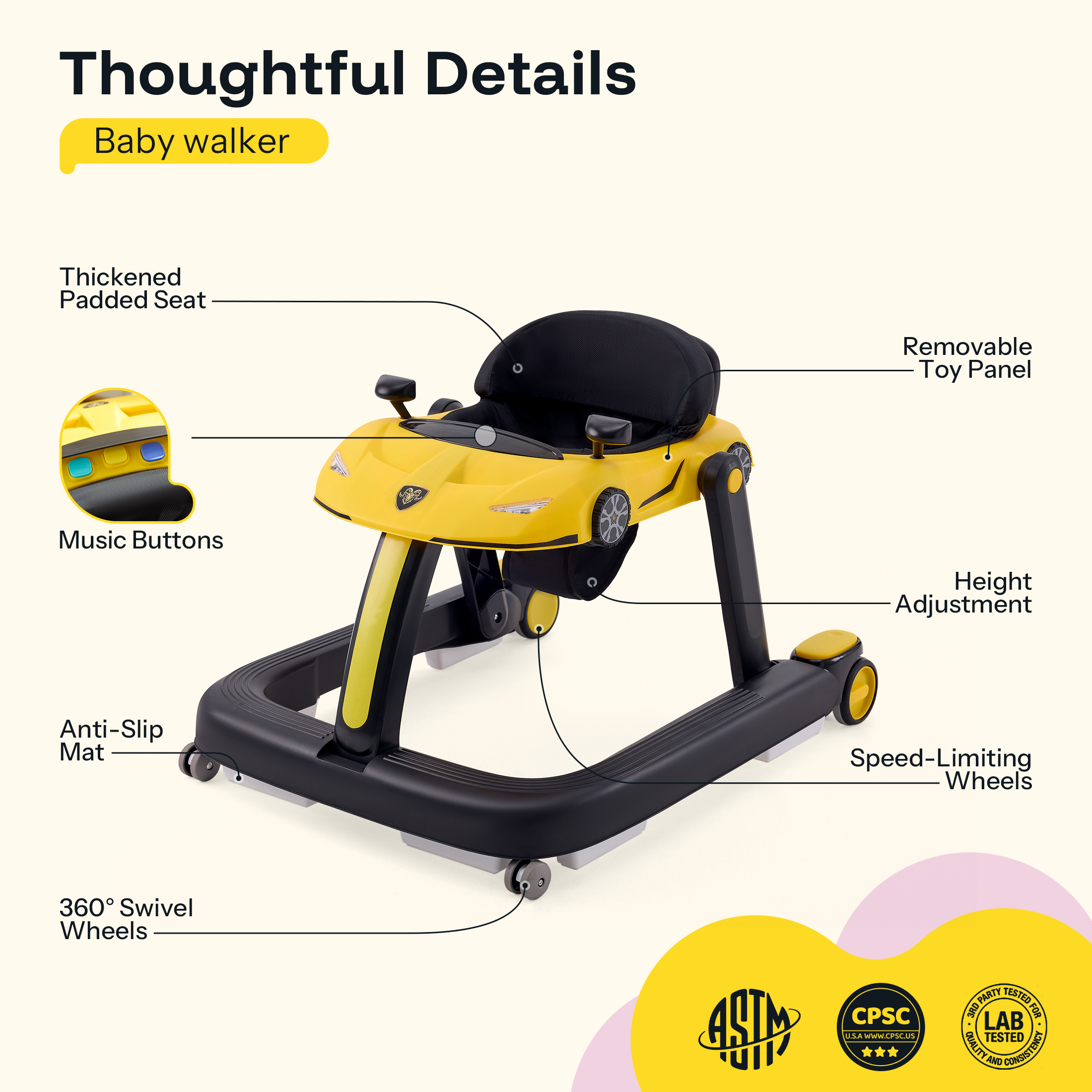 HARPPA Adjustable Baby Walker, Yellow photo 6