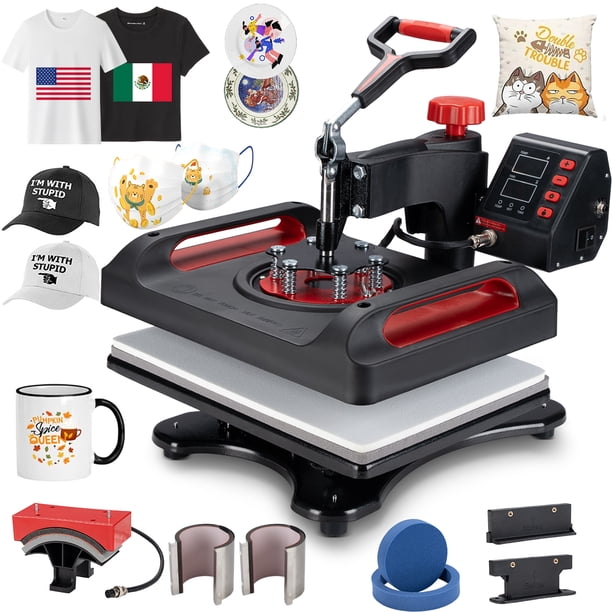 Máquina de Prensa Térmica 6 en 1 Rotación 360°, Control Digital LCD, para Estampar Camisetas, Gorras y Tazas, Equipo de Sublimación para Hogar y Pequeño Negocio