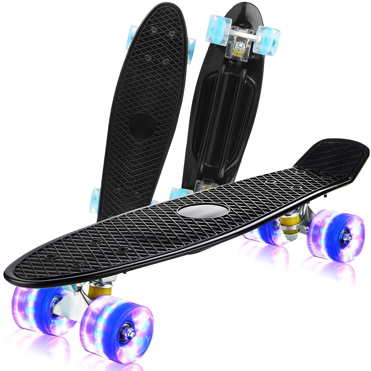 Buyi-World Mini Cruiser Skateboard Crystal LED-Leuchten Räder 22 Zoll Fishboard für Anfänger Tragfähigkeit bis zu 80 kg Jugendliche und Erwachsene