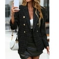 thumbnail image 2 of Stichou 2025 Fall Women's Tweed Plaid Blazer Jacket - Fully Lined Fashion Business Casual Lapel Elegant Coat with Pockets Black 2XL, 2 of 5