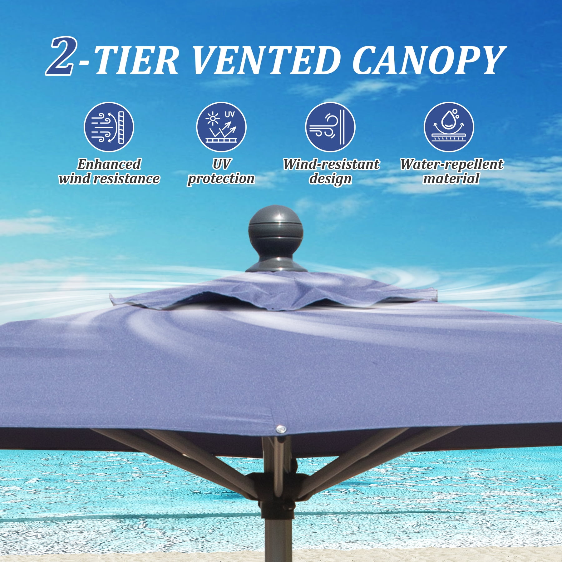 Patio Dining Umbrella, Crank Tilt Adjustable Outdoor Rectangular Umbrella for Garden Table Chaise Lounge Poolside, Navy Blue