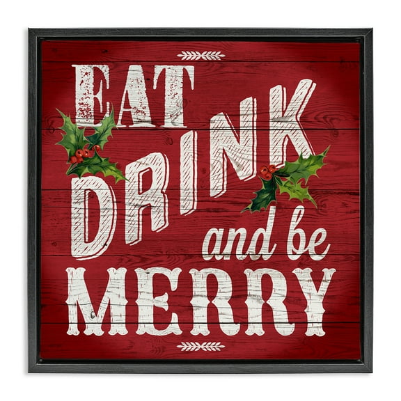 Stupell Industries Vintage Be Merry Holiday Painting Black Floater Framed Canvas Art Prints Wall Art, 18 x 18