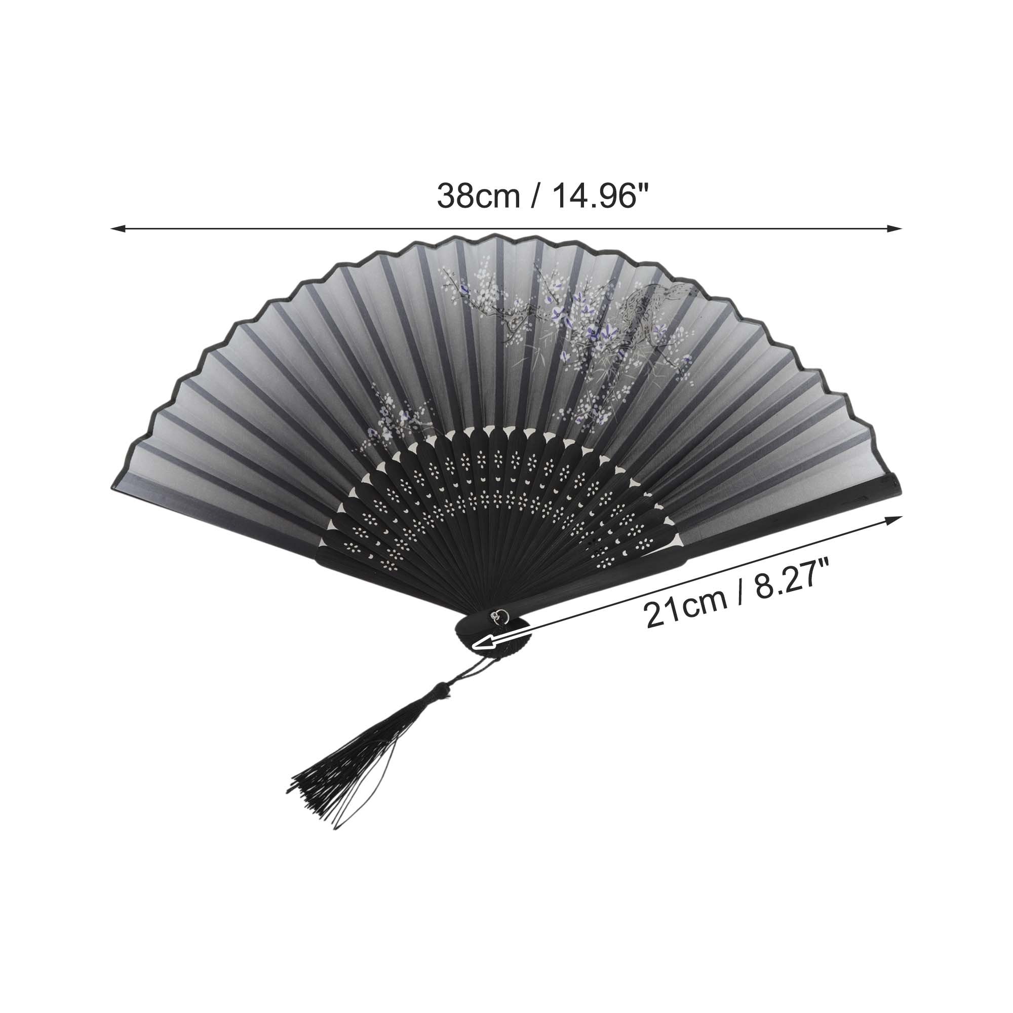 Unique Bargains Ancient Style Folding Fan 1Pc Gray [Delicate Shadows Fragrant Blossoms]