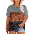 thumbnail image 1 of Uhndy Women's Plus Size Tee Shirt Leopard Print Color Block Crew Neck Short Sleeve Top, 1 of 3