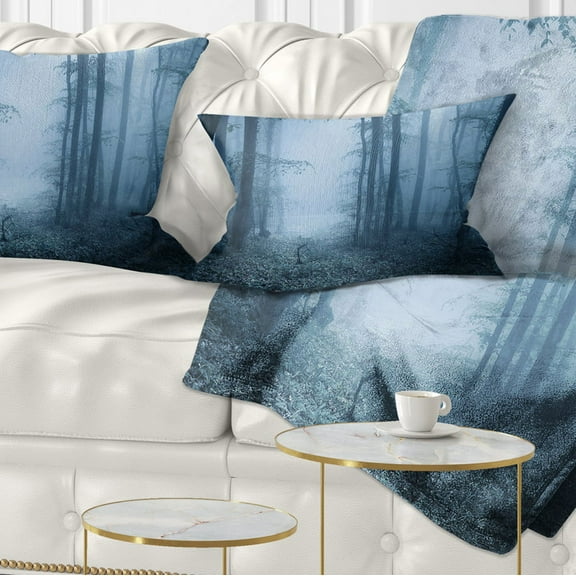 Designart Foggy Spring Forest - Landscape Photography Throw Pillow - 12x20