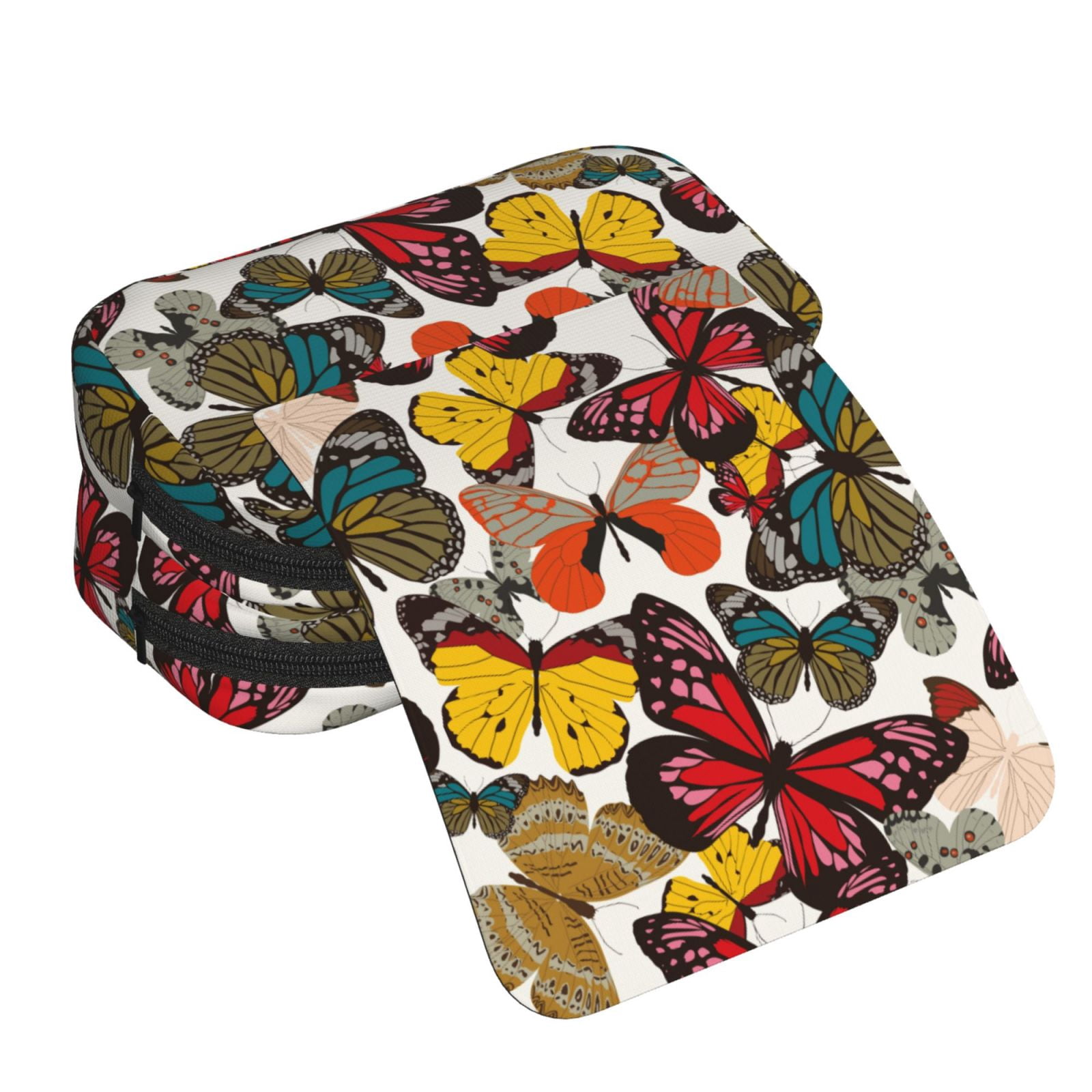 Rateoe Retro Floral Butterfly Pattern Double Clamshell Pen Case, Storage Organizer with Two Zipper Compartments– Holds Up to 50 Pencils & Pens