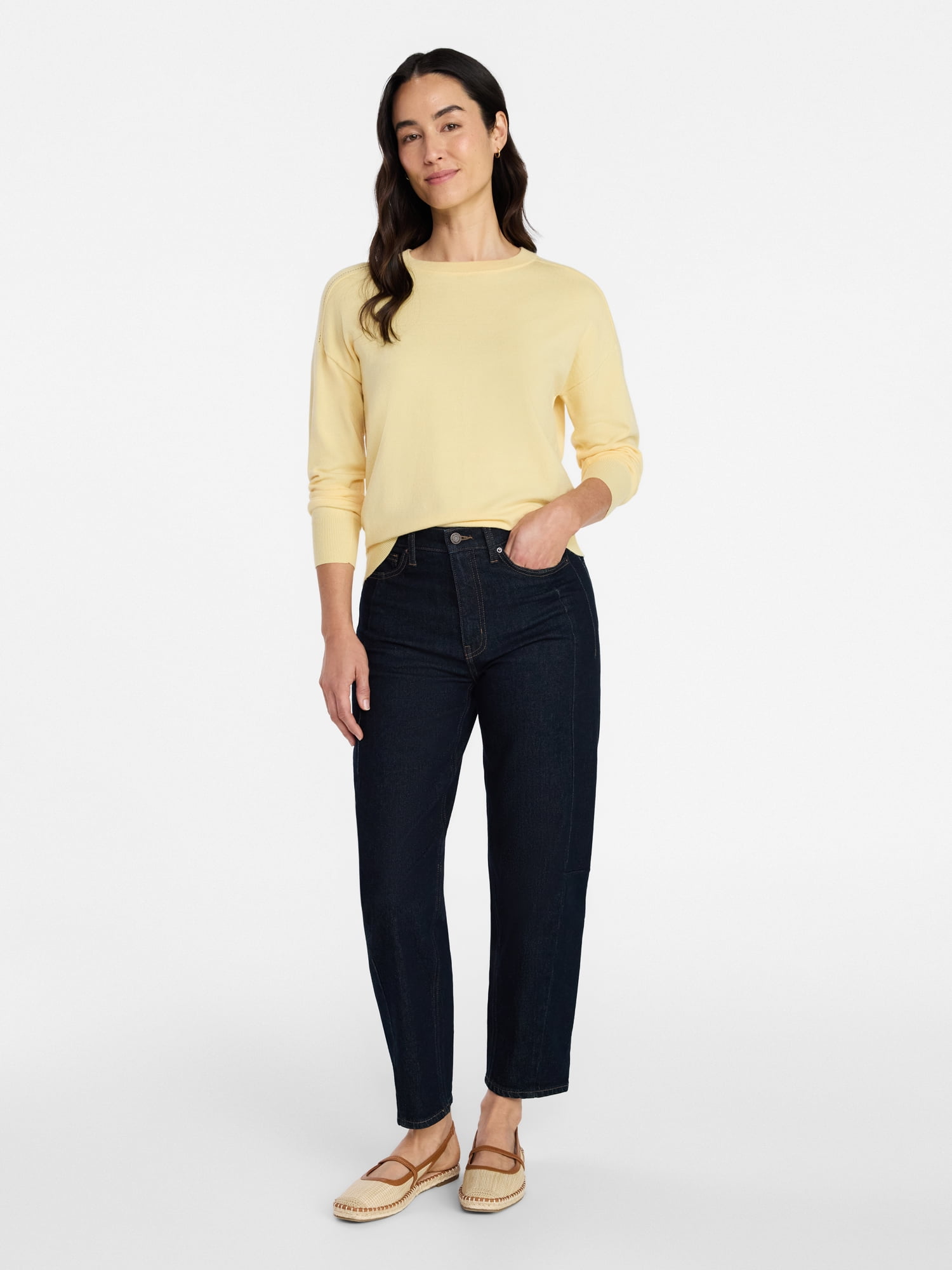 Time and Tru Women's Crewneck Sweater with Long Sleeves, Lightweight, Sizes XS-XXXL