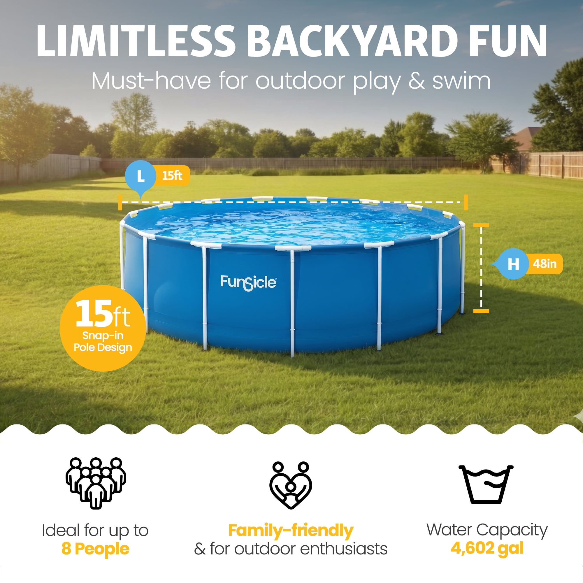 Funsicle 15' x 48" Outdoor Activity Round Frame Above Ground Swimming Pool Set