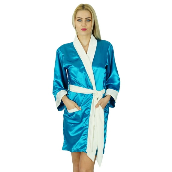 Bimba Women Short Satin Robe Velvet Belt Getting Ready Bridesmaid Robe Coverup