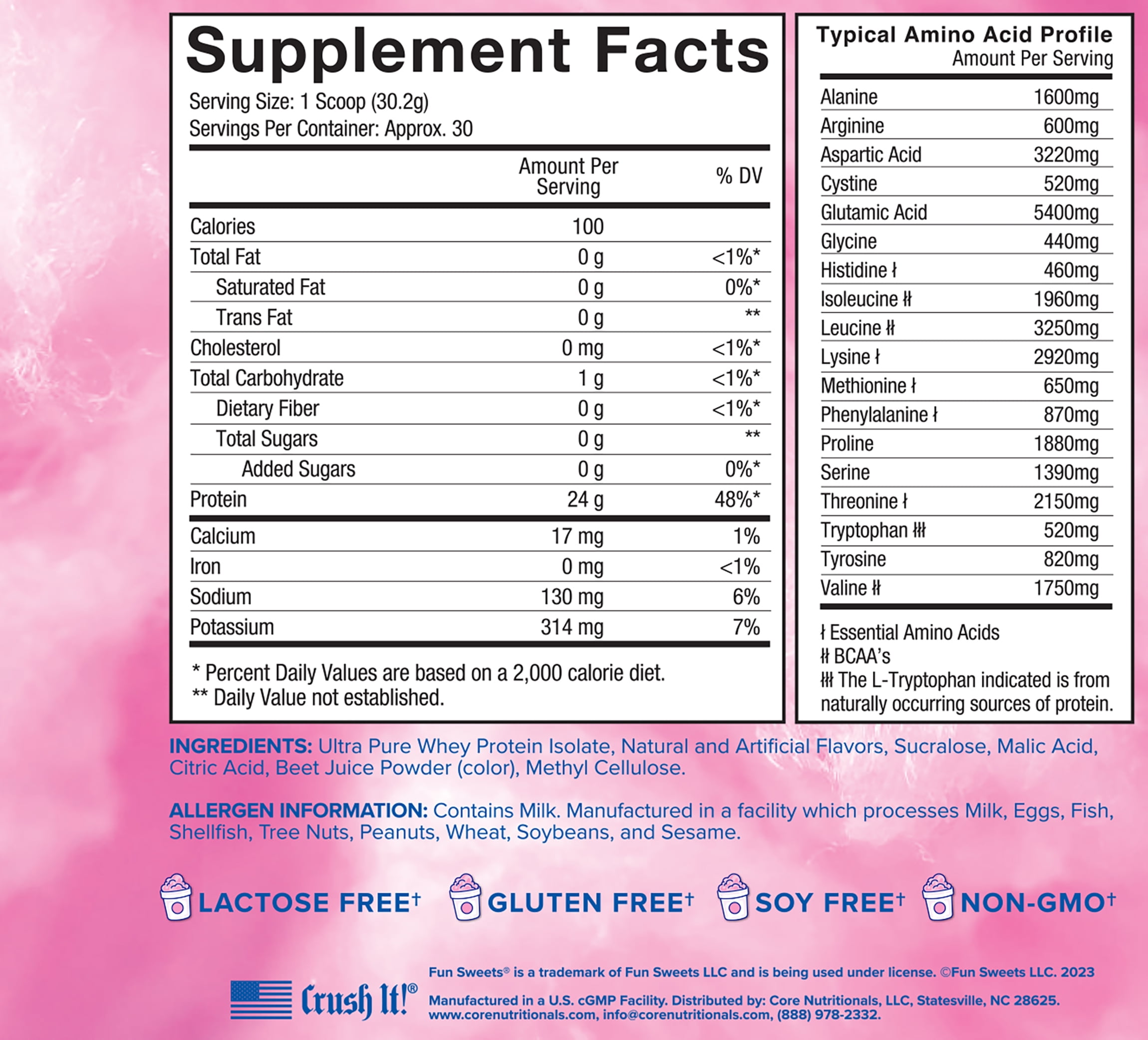Core Nutritionals ISO Clear, Complete Amino Acid Profile, 25g Whey Protein Isolate (2 Pound, Fun Sweets™ Cherry Berry)
